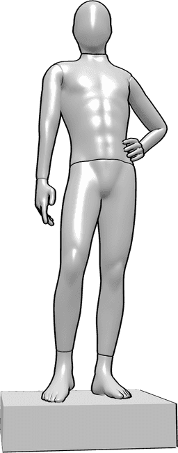 Posen-Referenz- Mannequin linke Hand Hüfte Pose - Die Schaufensterpuppe posiert lässig stehend mit der linken Hand auf der Hüfte
