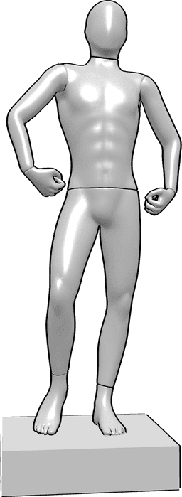 Referencia de poses- Fuerte pose de maniquí - Maniquí de hombre de pie, mostrando músculos pose