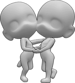 Posen-Referenz- Glückliche Umarmung Chibi Pose - Zwei niedliche Chibis halten sich, umarmen sich glücklich