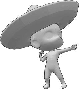 Posen-Referenz- Niedliche Sombrero-Hut-Pose - Niedliches Chibi nimmt eine Heldenpose mit einem riesigen Sombrero-Hut ein