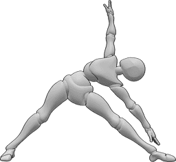 Referência de poses- Pose de ioga para principiantes - Pose feminina de ioga para principiantes, toque dos pés com a mão esquerda, mão direita levantada bem alto