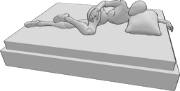 Referência de poses- Pose do lado esquerdo a dormir - A mulher está deitada na cama sobre o seu lado esquerdo