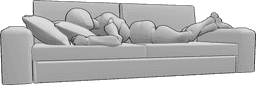 Référence des poses- Posture du canapé à l'estomac - Femme couchée sur le ventre, dormant sur le canapé