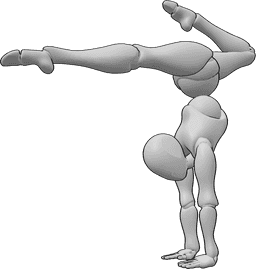 Posen-Referenz- Akrobatische Handstand-Pose - Frau führt eine akrobatische Handstand-Pose aus