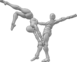 Posen-Referenz- Weibliche männliche akrobatische Pose - Frau und Mann führen gemeinsam eine akrobatische Pose auf