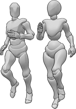 Posen-Referenz- Pärchenlauf-Pose - Weibliches und männliches Paar läuft zusammen