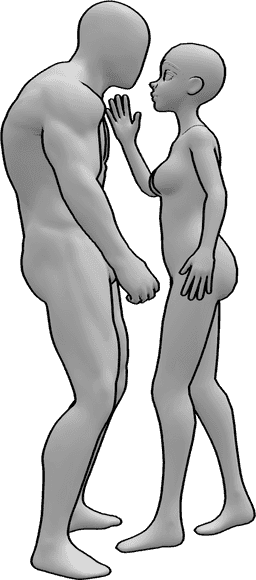 Referência de poses- a calma antes do combate - Homem e mulher em pose íntima depois de o homem estar zangado e a mulher o acalmar