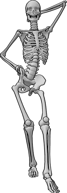 Riferimento alle pose- Scheletro che flirta in posa danzante - Lo scheletro sta eseguendo una danza di flirt, la sua mano destra è sul fianco