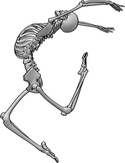 Référence des poses- Squelette, pose acrobatique de saut - Le squelette exécute une danse acrobatique en sautant dans les airs.