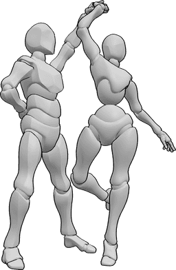 Riferimento alle pose- Posa di rotazione per la danza del valzer - Donna e uomo danza classica valzer femmina posa di filatura