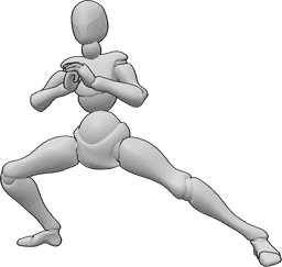 Referência de poses- Pose de aquecimento de fitness - A mulher em forma está a aquecer e a fazer alongamentos