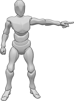 Referência de poses- Homem zangado a apontar pose - Homem zangado de pé com os punhos cerrados e a apontar para a esquerda