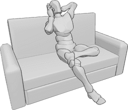 Posen-Referenz- Sitzende Sofa-Gesprächs-Pose - Mann sitzt mit gekreuzten Beinen auf dem Sofa und spricht am Telefon